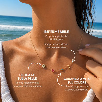 Collana con la tua iniziale, pietra di nascita e segno zodiacale