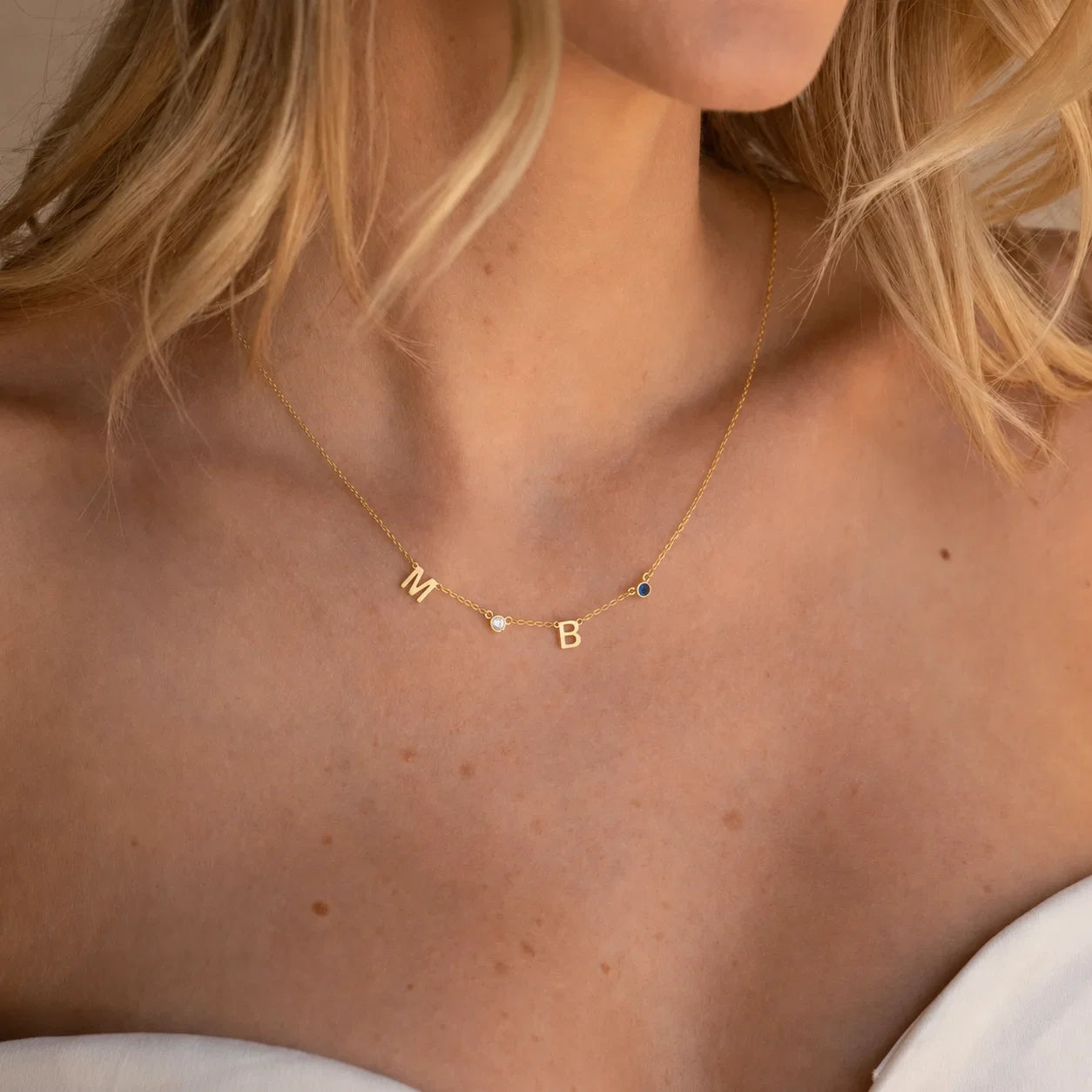Collana con la tua iniziale, pietra di nascita e segno zodiacale