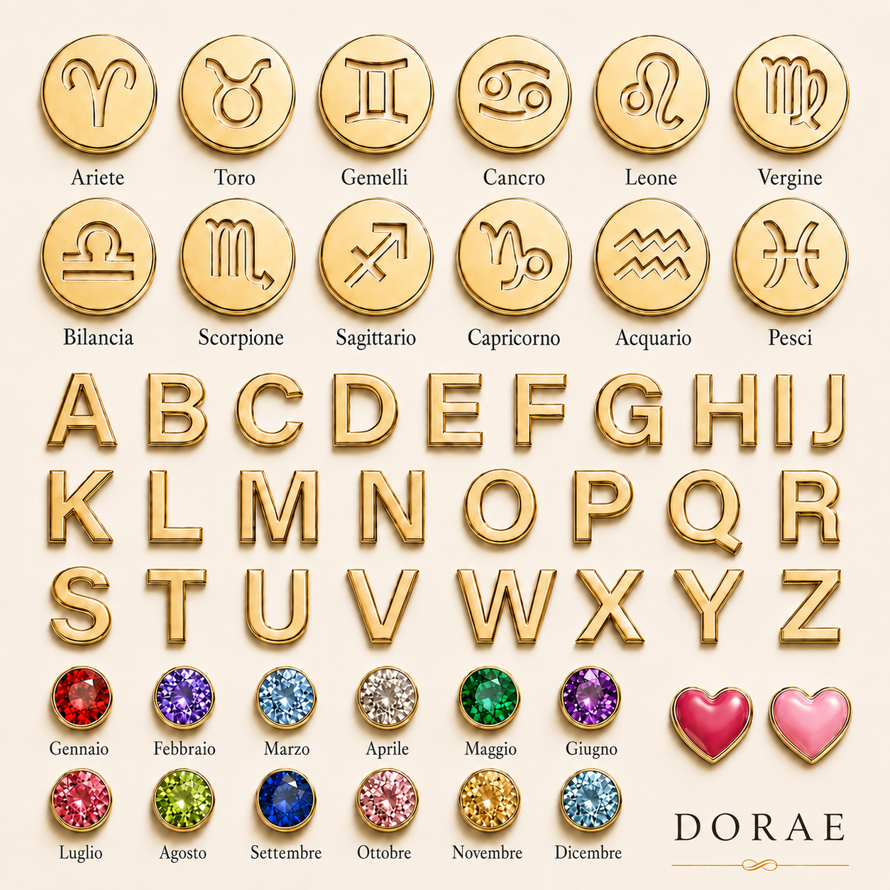 Collana con la tua iniziale, pietra di nascita e segno zodiacale