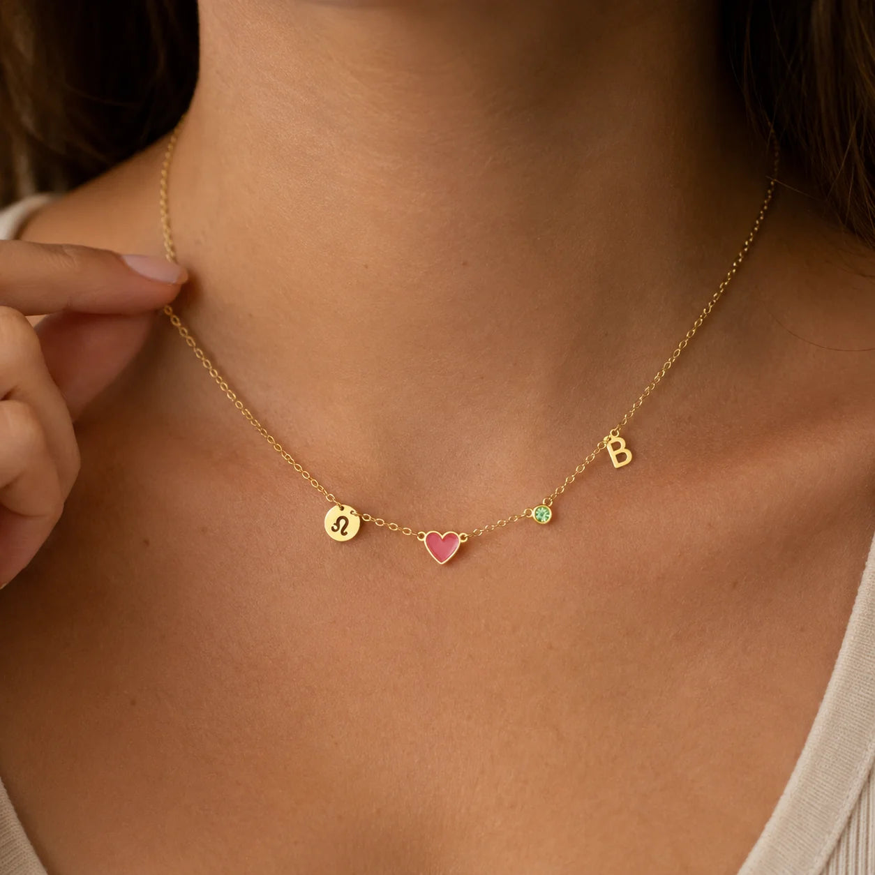 Collana con la tua iniziale, pietra di nascita e segno zodiacale